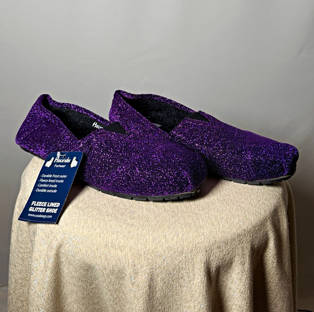 Hounds Footwear Women's Slip-On Flats 9/10 Purple Glitter Fleece Lined Round